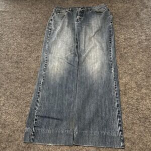 Vtg J.Crew Jeans Mens Blue Wide Leg Distressed Hemmed Fits 36x32 Skater Y2K